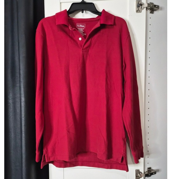 LLBean Other - LLBean Mens Long Sleeve Polo‎ Shirt Red Traditional Fit M Reg Cotton